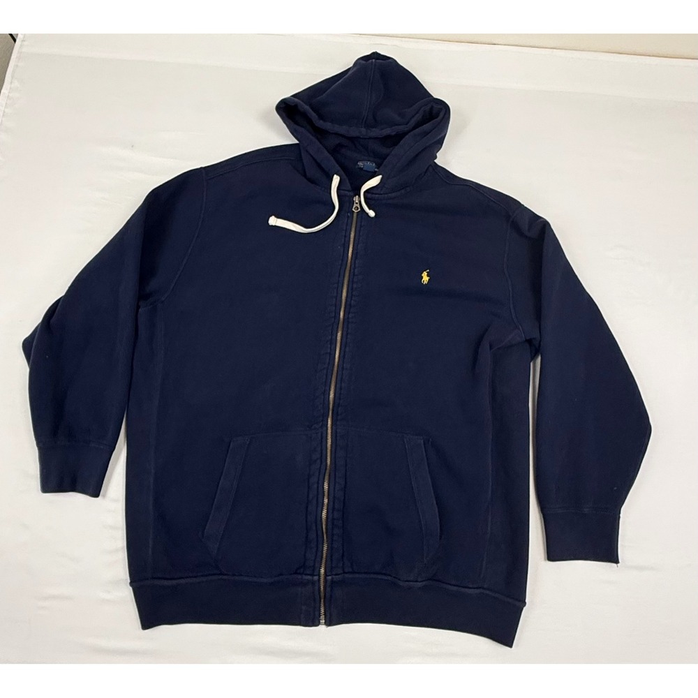 Polo Ralph Lauren Men's 3XB Navy Blue Full Zip Hoodie Yellow Pony Logo Heavy